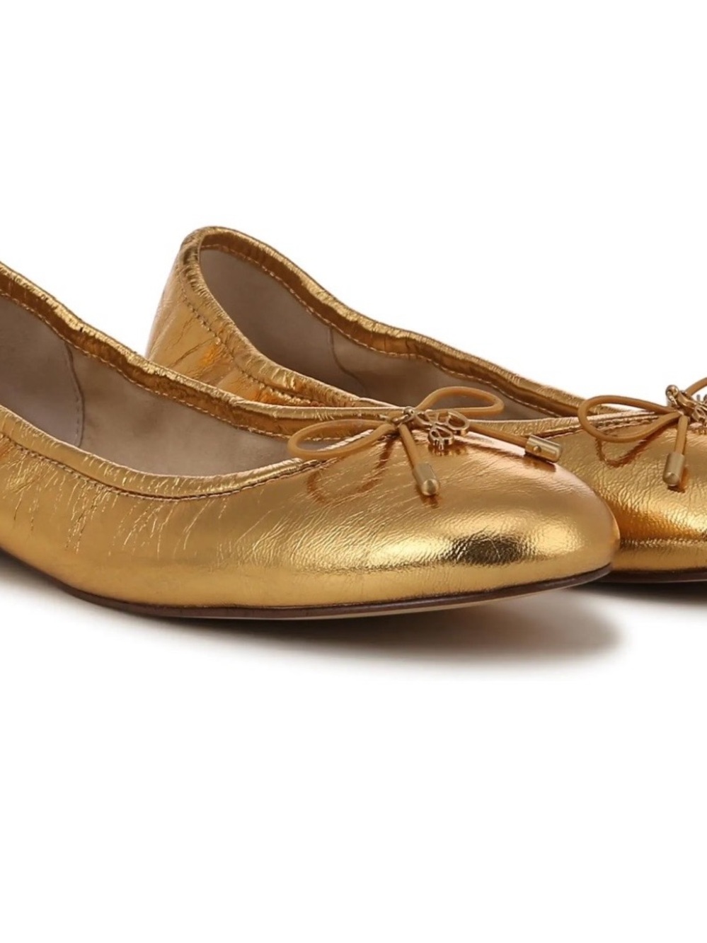 Sam Edelman Gold Leather Ballet Flats - Women's Stylish Slip-On 5.5 Retail $120